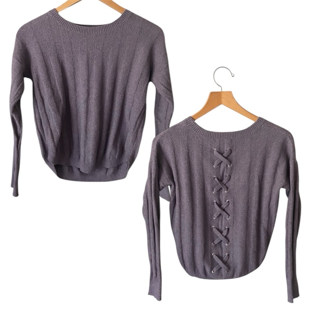 Pink Republic Purple Cozy Autumn Cable Knit Cross Back Women’s Sweater Size XS